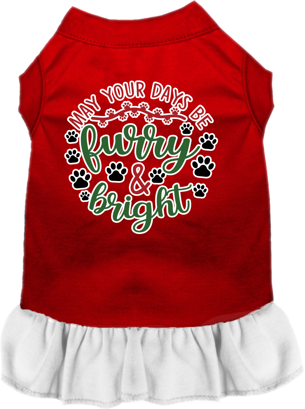 Furry and Bright Screen Print Dog Dress Red with White Size LG